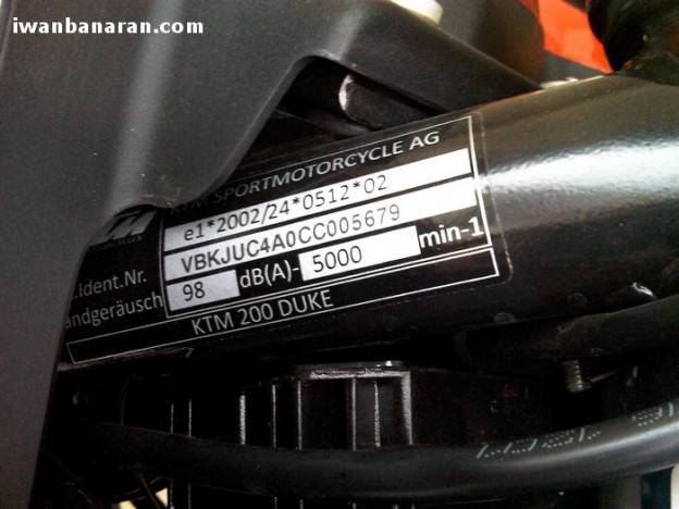 VIN code KTM Duke 200 ditanah air memang berasal dari Austria….