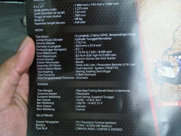 Spesifikasi teknis Yamaha X-Ride….